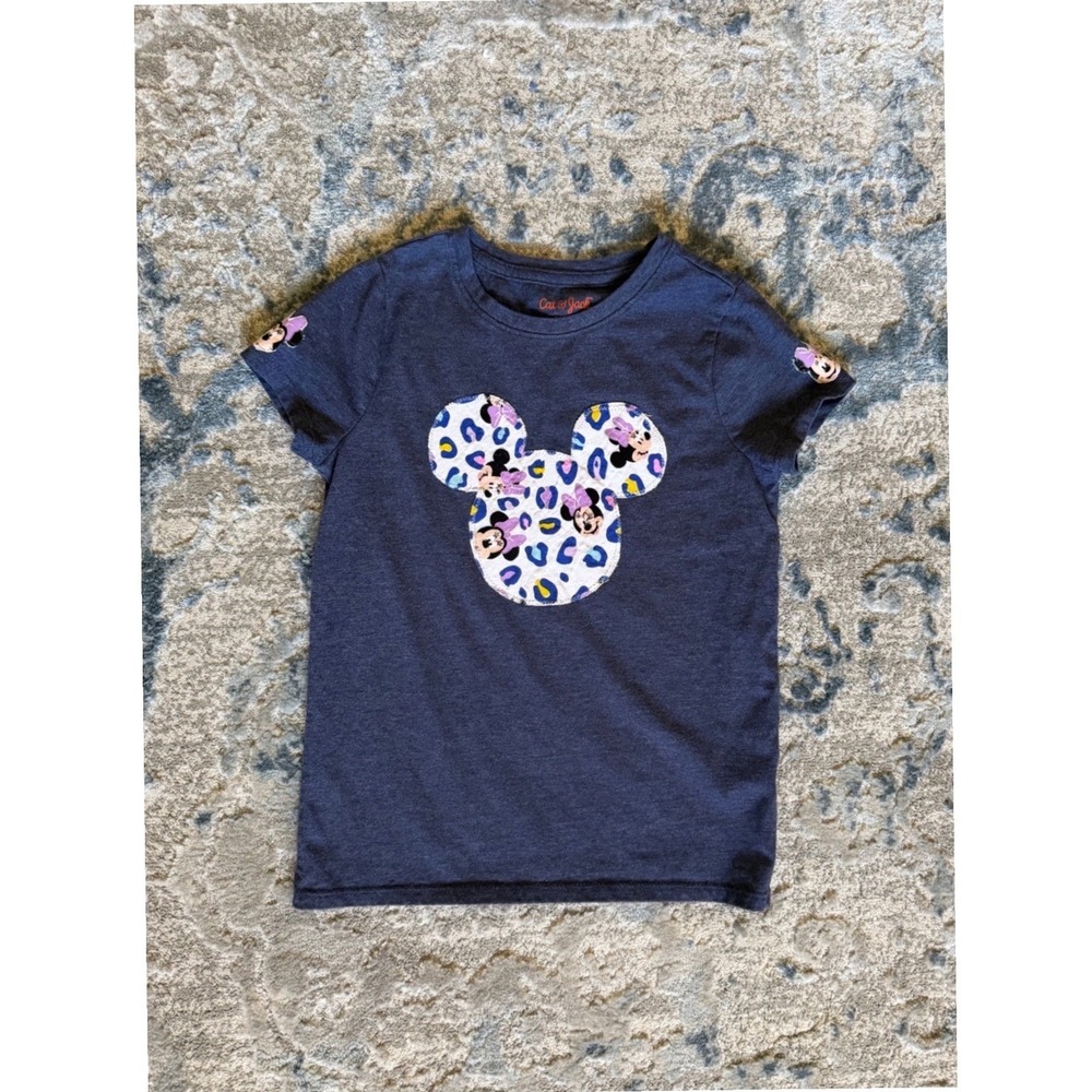 Cat & Jack Minnie Mouse DIY Patchwork Graphic Tee Navy Girls Size S 6/7 Small